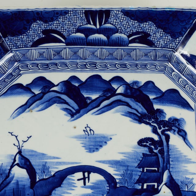 Antique Japanese Blue and White Porcelain Charger For Sale - Image 4 of 13