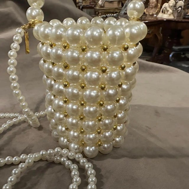 21st Century Never Used Faux Pearls and Brass Minaudière by Coppola E Toppo For Sale - Image 10 of 11