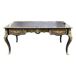 Antique Style French Large Boulle Style Marquetry Desk For Sale