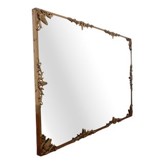 Rectangular Shaped Brass Mirror with Decorative Elements, 1950s For Sale