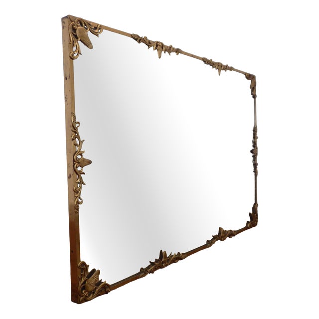 Rectangular Shaped Brass Mirror with Decorative Elements, 1950s For Sale