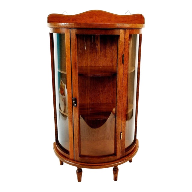 Vintage Wood Curved Glass Tabletop or Wall Hanging Display Curio