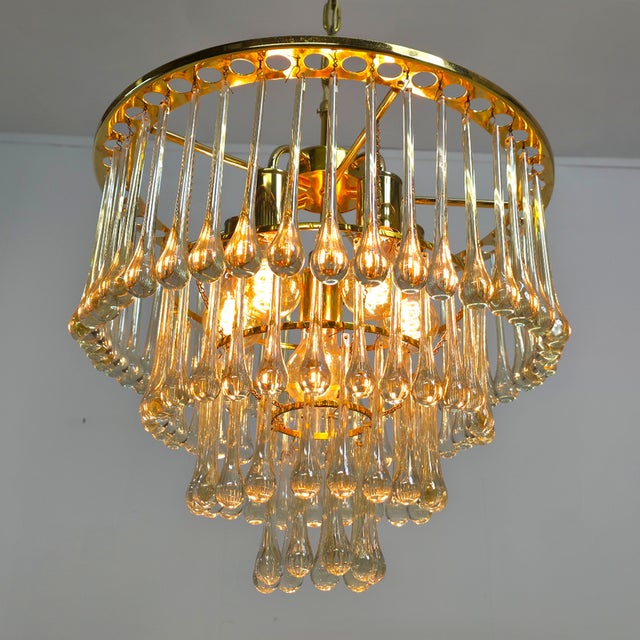 Gold Mid-Century Teardrop 4-Tier Chandelier from Palwa, 1970s For Sale - Image 8 of 11