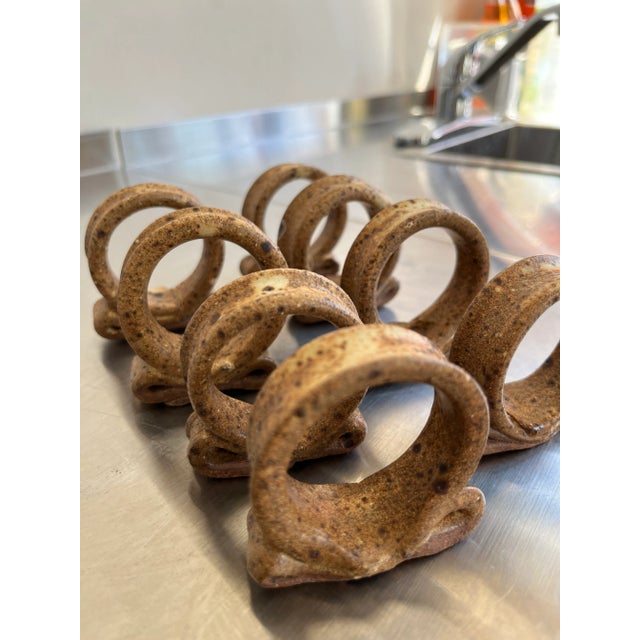 Late 20th Century Vintage Studio Art Pottery Napkins Rings- Set of 8 For Sale - Image 4 of 11
