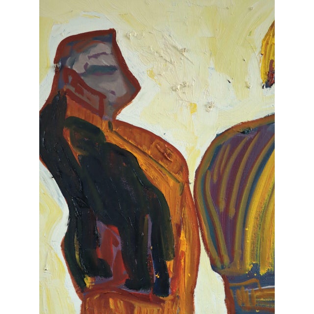Mid-Century Modern 'The Exchange' Vintage Original Abstract Figurative Oil Painting, Framed For Sale - Image 9 of 11