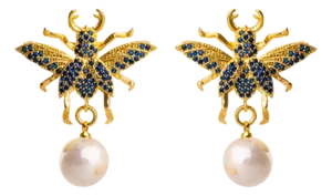 Divine Connection Queen Bee Sapphire & Gold Chunky Earrings, A Pair