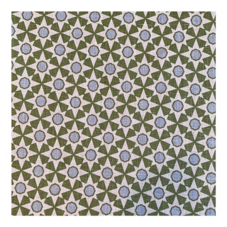 Schumacher Serendipity Linen Fabric 2 Yards Blue and Green For Sale