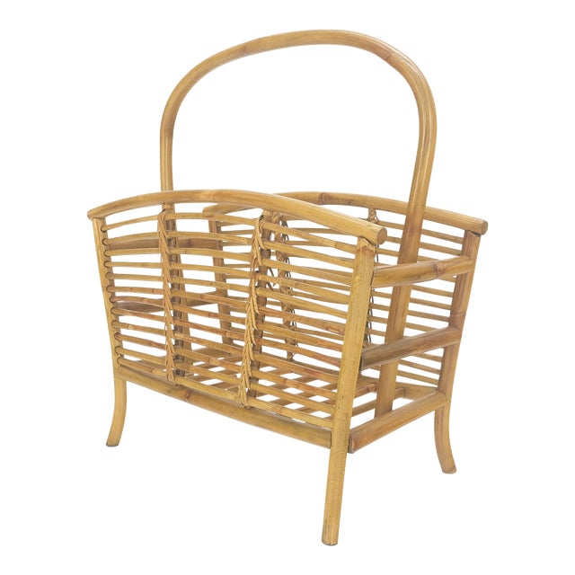 Rattan Bamboo Mid Century Modern c1960s Magazine Rack Super Clean For Sale