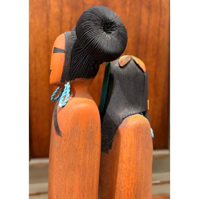 Black 1980s Very Rare 13" Double Kachina Long-Haired Hopi Maiden by Randall Sahmie Hand Carved! For Sale - Image 8 of 16