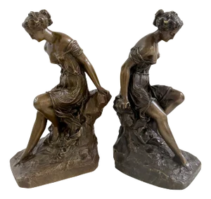 Pair 19th C. Bronze Clodion School Bathing Beauty Bookends/ Sculptures