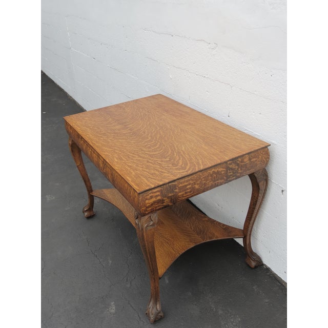 Early 1900s Ball and Claw Feet Tiger Oak Writing Office Desk Library Table 6410 For Sale - Image 17 of 17