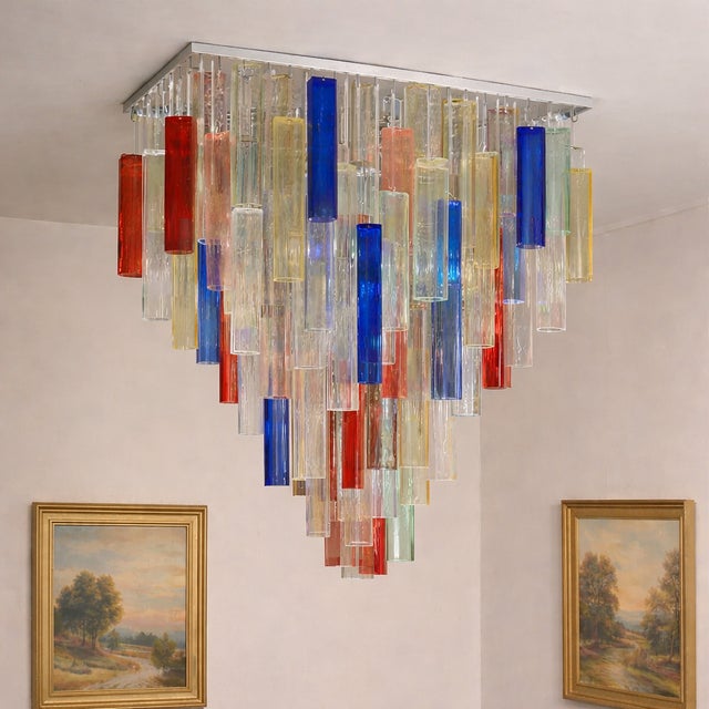 Monumental Contemporary Multicolor “Square Bark” Murano Glass Italian Flush Mount For Sale - Image 6 of 7