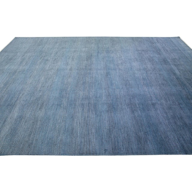 2020s 2020s Room Size Modern Savannah Wool Rug With Blue Geometric Design For Sale - Image 5 of 7