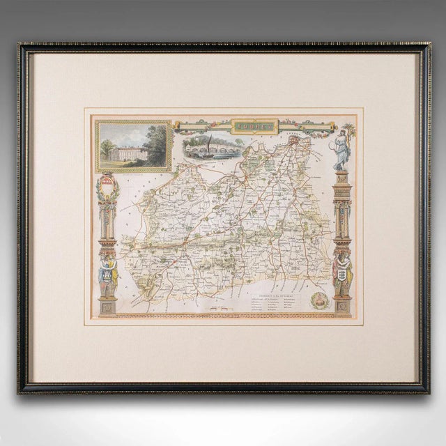 This is an antique lithography map of Surrey. An English, framed atlas engraving of cartographic interest, dating to the...