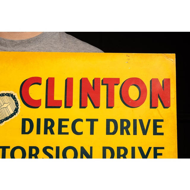 Industrial Vintage Clinton Chainsaws Flange Advertising Sign For Sale - Image 3 of 9
