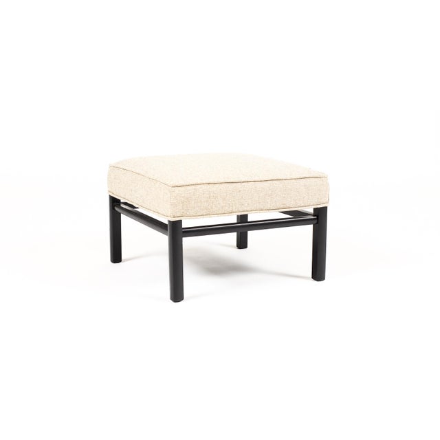 Mid Century Vintage Low Square Ottoman Footstool — Neutral Textile — Black Lacquer — Pair For Sale - Image 4 of 7