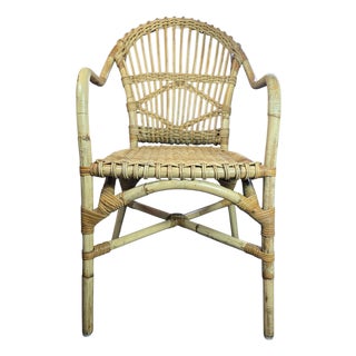 Vintage Mid Century Style Rattan and Wicker Accent Lounge Chair For Sale