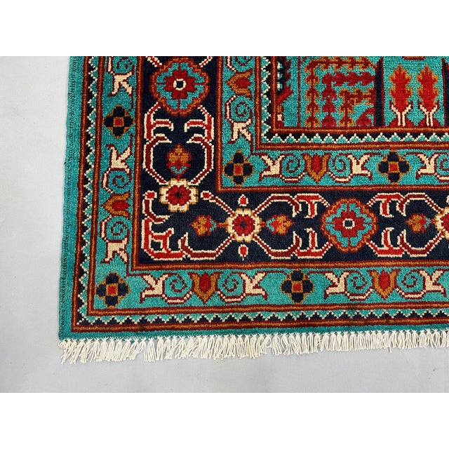 Turquoise Tree of Life Tribal Wool Area Rug, 4'11" X 6'6" For Sale - Image 11 of 15