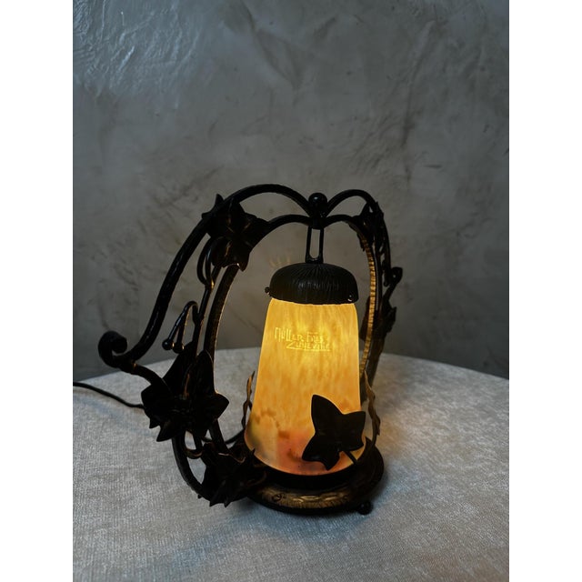 1930s Art Deco Table Lamp in Glass and Wrought Iron, 1930s For Sale - Image 5 of 12