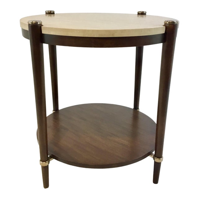 Drexel Heritage Transitional Travertine 2Tier Cole Accent Table Chairish