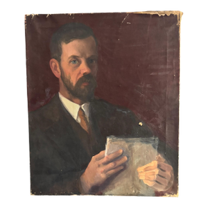 Vintage Portrait Painting by Frank Tolles Chamberlin – Oil on Canvas – Bearded Gentleman Holding Book