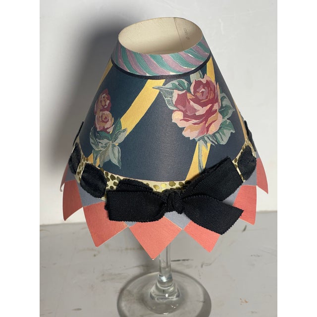 Vintage Mackenzie and Childs Handpainted lamp shades with a velvet stash in original box.
