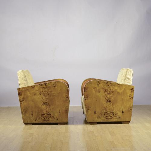 Art Deco Club Chairs in Briar and Fabric, 1930s, Set of 2 For Sale - Image 3 of 9