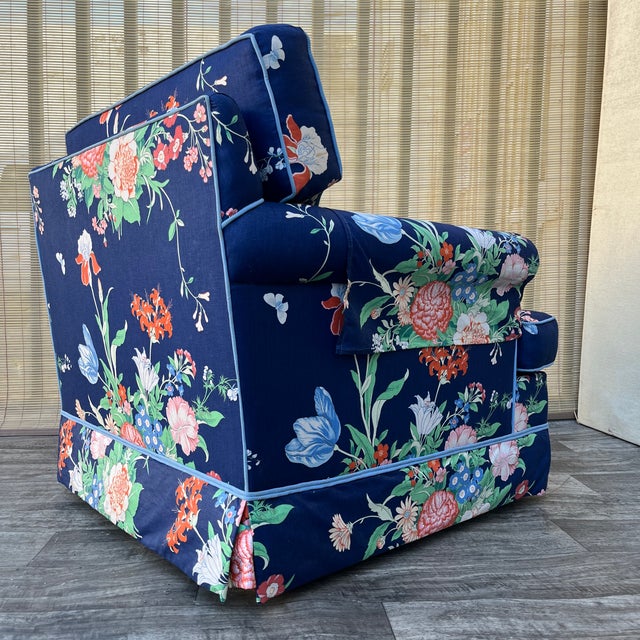 Hollywood Regency Floral Print Upholstered Lounge Chair. Circa 1970s For Sale - Image 9 of 18