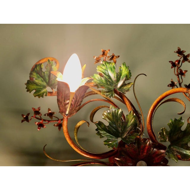 French Toleware Bistro Ceiling Light with Vines, 1960 For Sale - Image 4 of 7