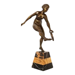 Antique Art Deco Bronze Sculpture Statue Female Nude Dancer Josef Lorenzl 1925