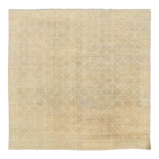 Antique Spanish Square Geometric Wool Rug in Beige, by Rug & Kilim, 1920-1929 For Sale