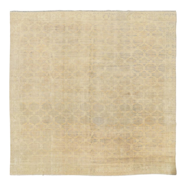 Antique Spanish Square Geometric Wool Rug in Beige, by Rug & Kilim, 1920-1929 For Sale