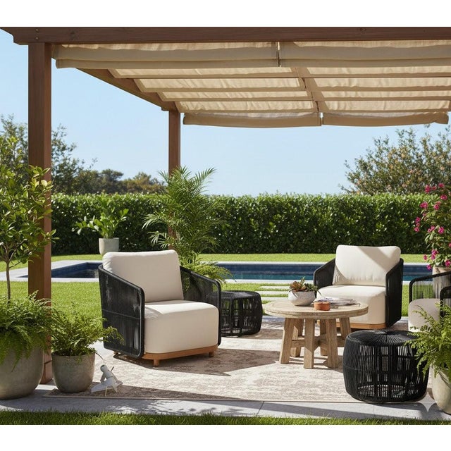 Alpine Teak Wood Outdoor Arm Chair With Black Rope Design For Sale - Image 4 of 10