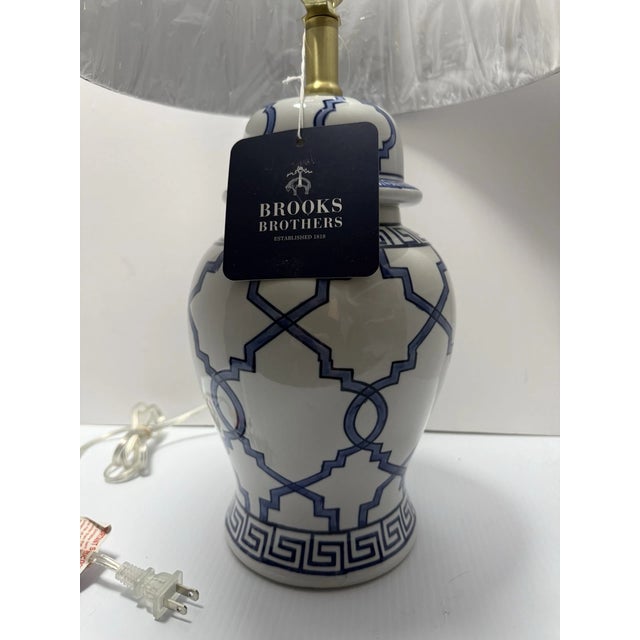 Transitional Brooks Brothers Home Decor White and Blue Table Lamp For Sale - Image 3 of 6