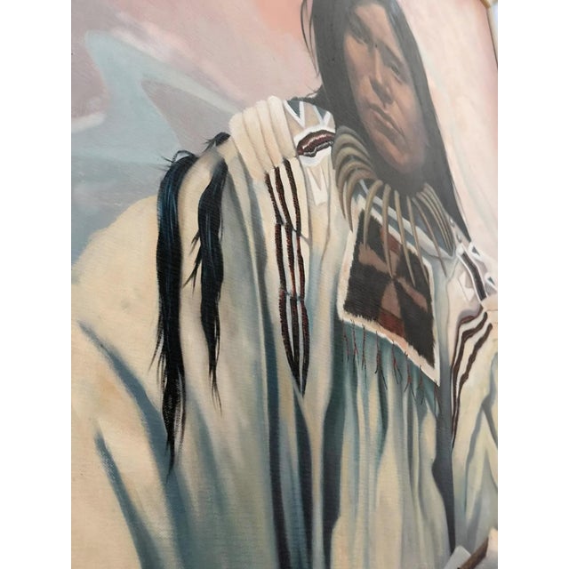Native American 1990s Carolyne Hawley "The Old Ways" Native American Portrait Oil on Canvas For Sale - Image 3 of 7