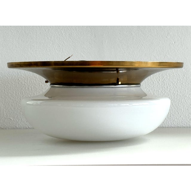 Mid-Century Modern Mid-Century Italian Brass and Glass Flush Mount Light, 1960s For Sale - Image 3 of 16