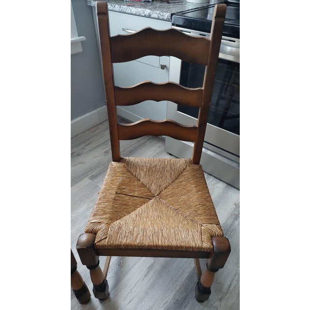 Late 20th Century 4 (Four) French Country Vintage Ladder Back Chairs For Sale - Image 5 of 5