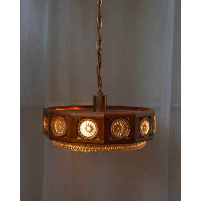 1960s 1960s Carl Fagerlund for Orrefors Teak & Glass Chandelier For Sale - Image 5 of 9