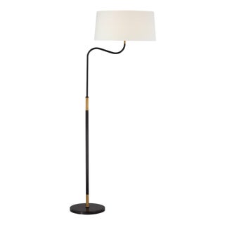 Thomas O'Brien by Visual Comfort Signature Canto Large Adjustable Floor Lamp in Bronze and Brass with Linen Shade For Sale