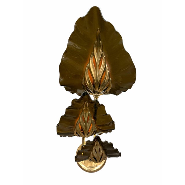 La Murrina Mid 20th Century Mid-Century Modern Italian Murano Style Brass Palm Leaf Floor Lamp For Sale - Image 4 of 7
