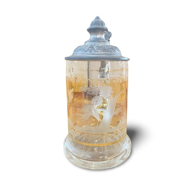 Art Nouveau Arts & Crafts Crystal and Pewter Beer Mug, 19th Century For Sale - Image 3 of 12
