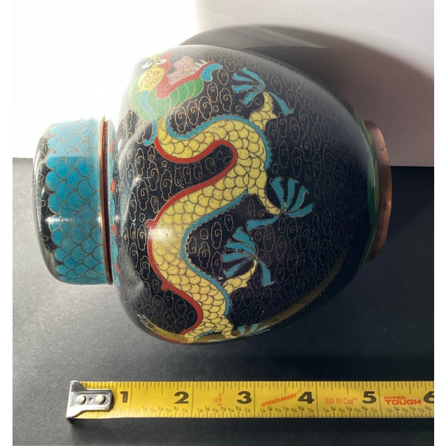 Vintage Chinese Cloisonné Dragon Ginger Jar W/ Lid, Decorative Collectible Vase For Sale - Image 12 of 12