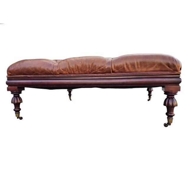 American Oversized Tufted Chesterfield Leather Plantation Ottoman -Vicente Wolf Collection For Sale - Image 3 of 18