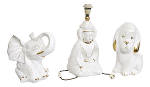 Vintage Table Lamp and Decorative Objects in White Ceramic, Italy, 1970s, Set of 3