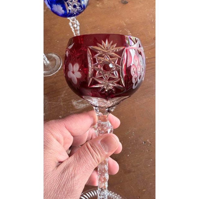 Vintage Bohemian Cut to Clear Lead Crystal Wine Glasses, Set of Seven, Circa 1950s–1960s For Sale - Image 9 of 18