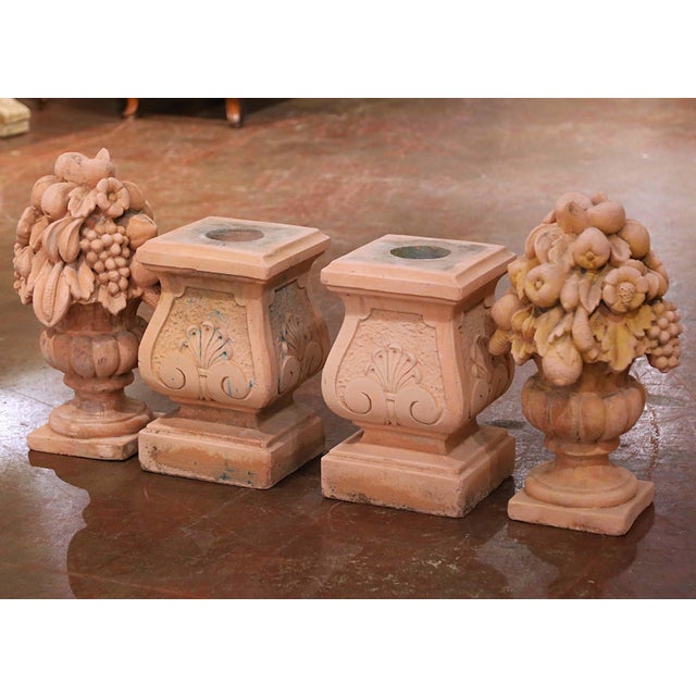 Sculpture Materials Pair of Mid-Century French Trompe L’Oeil Concrete Medicis Fruit Vases on Stand For Sale - Image 7 of 12