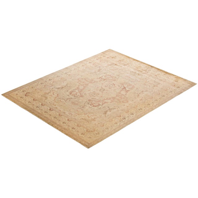Sand Vintage Traditional Hand Knotted Wool Area Rug, Sand - 8'1" X 9'10" For Sale - Image 8 of 9
