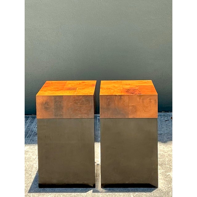 Mid-Century Modern Vintage Parquet Burl Wood Drinks Tables - A Pair For Sale - Image 3 of 6