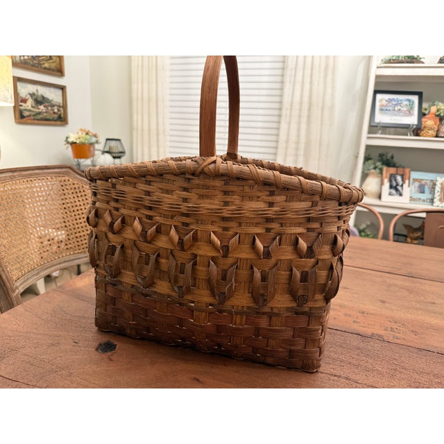 Folk Art Antique or Vintage Folk Art Split-Wood or Splint Gathering Basket For Sale - Image 3 of 8