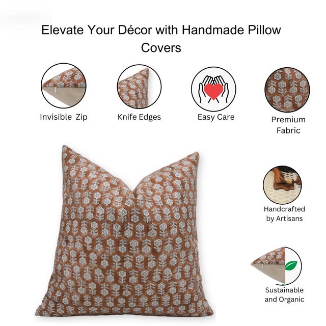 Fabdivine Traditional Block Print Pillow Cover 16x16 Inch Duck Canvas-Tulsi Buti For Sale - Image 4 of 4